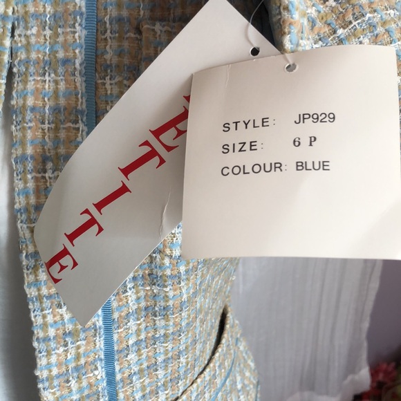 FOCUS 2000 sz 6P fitted blazer jacket pale blue & gray plaid business office NWT - Picture 5 of 11